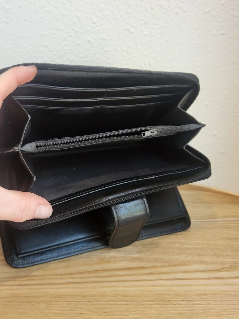 Buxton Black Leather Zip-Around Wallet with Snap Tab